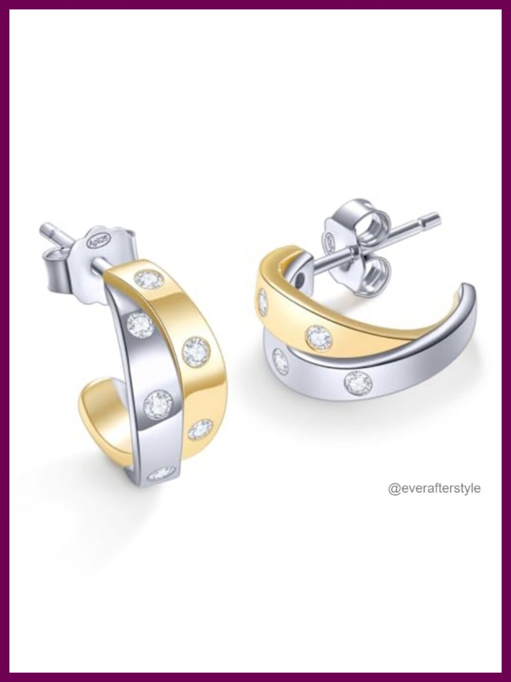 Two Tone Moissanite Hoop Earrings Sterling Silver Hypoallergenic